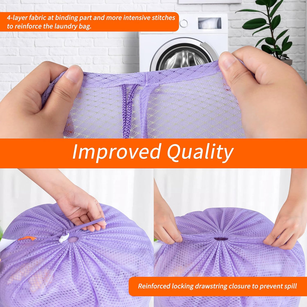 Polecasa 2 Pack Heavy Duty Diamond Mesh Laundry Bag, 24x36", Purple