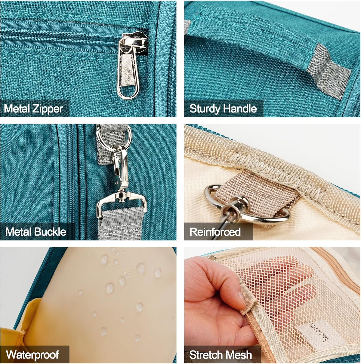 Travel Hanging Toiletry Bag for Women and Men, 6 Organizer Compartments, Holds Full Size Bottles, Extra Large Cosmetic Accessories, Makeup essentials, Bathroom Water-resistant Toiletries Bag, Blue