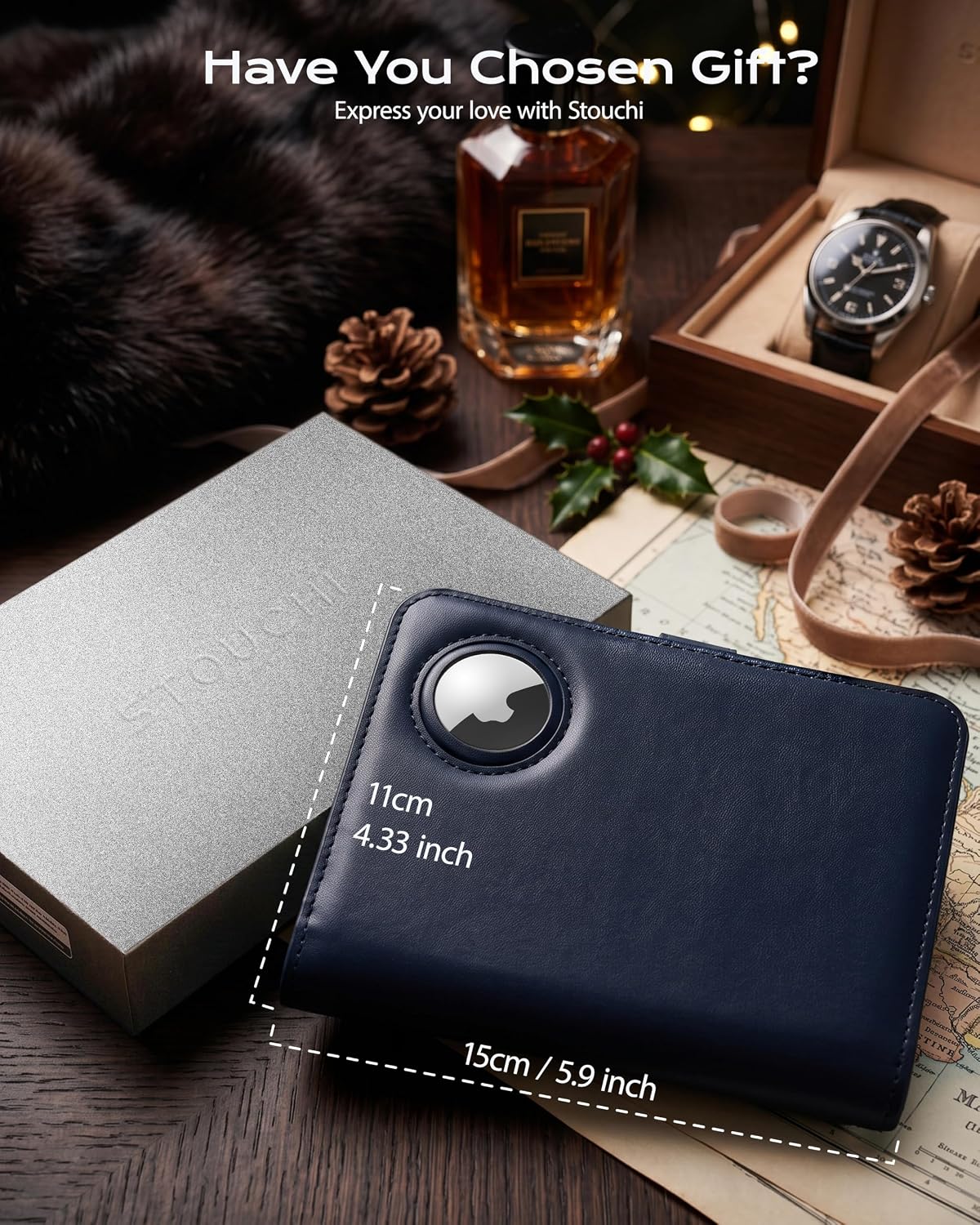 Stouchi Passport Holder with AirTag Slot, RFID Blocking Magnetic Case
