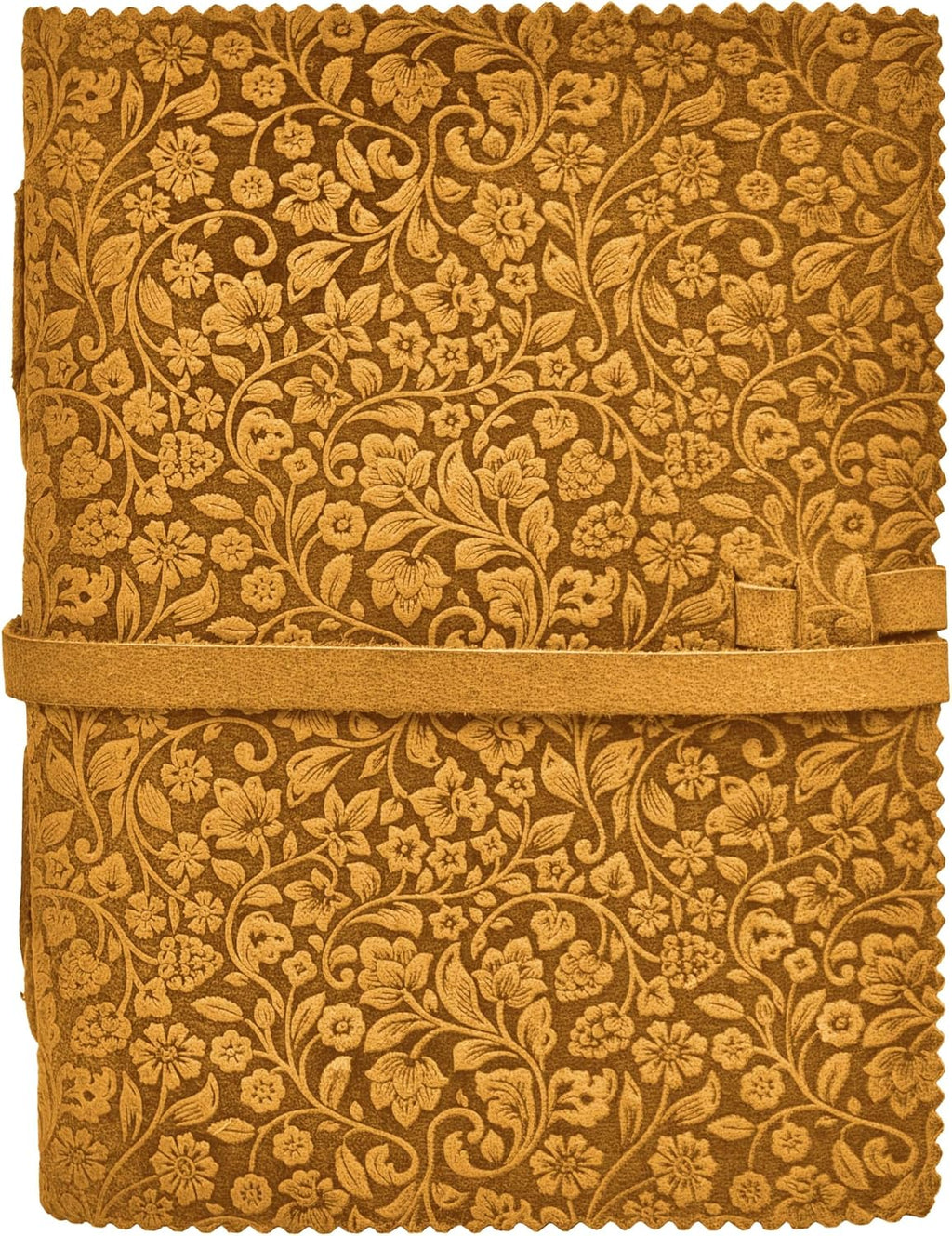LEATHER VILLAGE Gift Journal For Women Floral Embossed, Mustard Yellow 8x6.