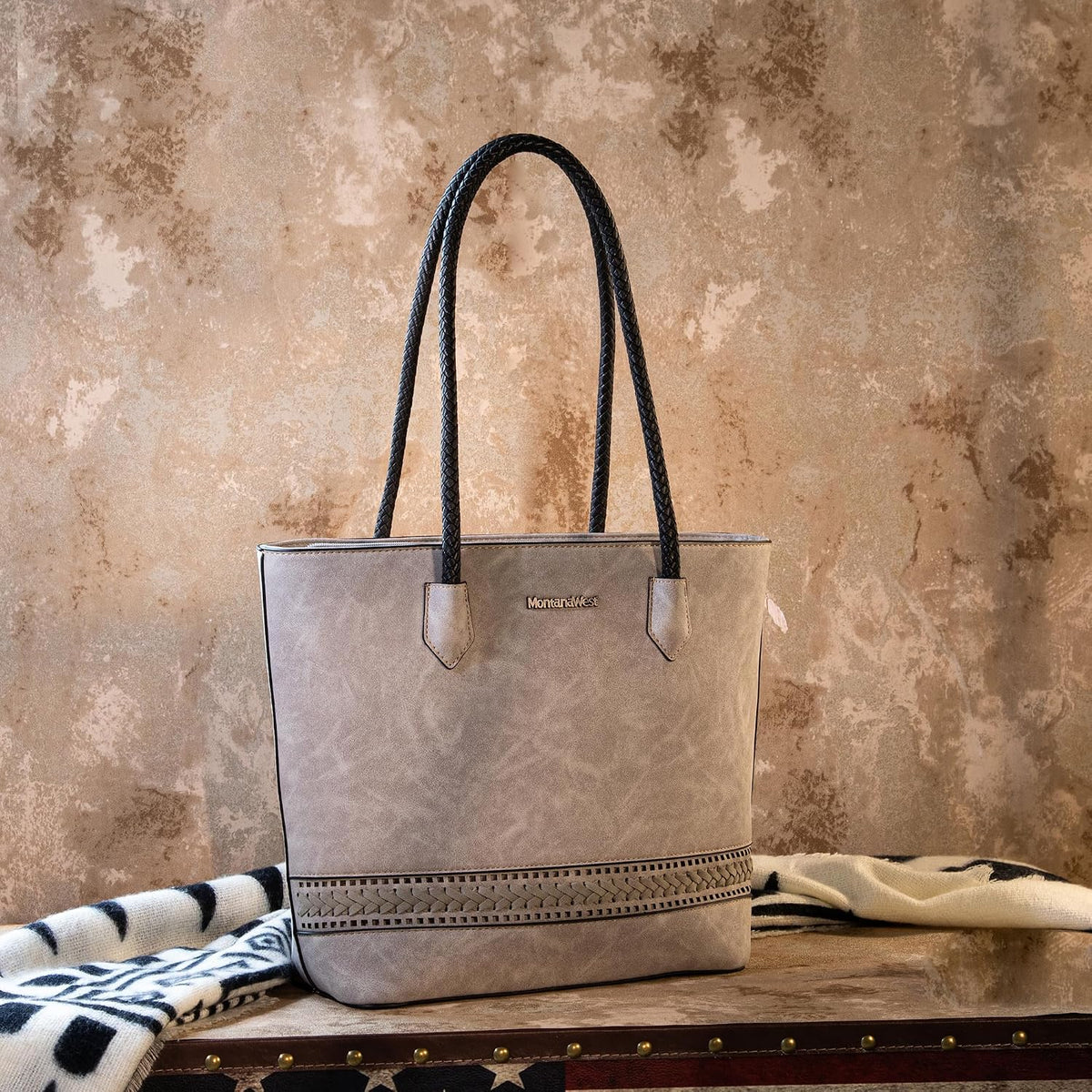 Montana West Woven Tote Bags for Women Purses and Handbags with Back Zipper Pocket