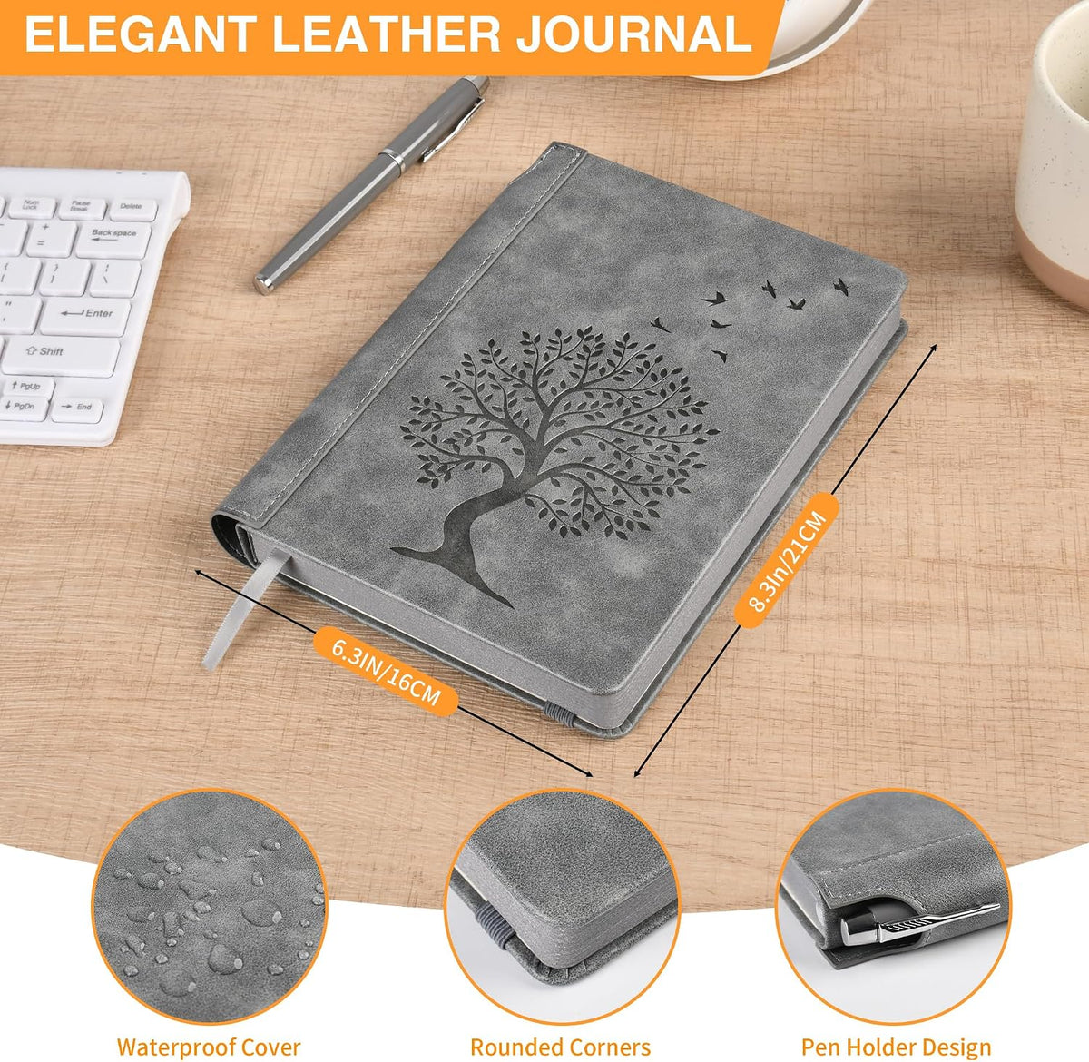 Leather Bound Journal Thick Office Notebooks For Work With Pen,Travel Work Notebook For Women And Men,288 Lined Pages A5 100gsm Paper,Practical Gifts