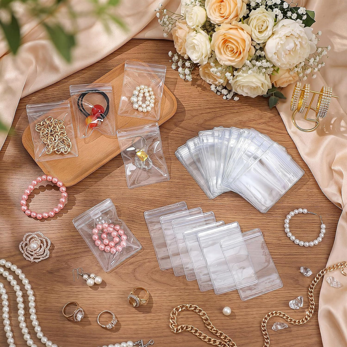 Clabby 120 Pieces Anti Tarnish Jewelry Bags for Organizer and Storage Clear PVC Jewelry Bag Mini Plastic Pouch Transparent Rings Earring Packing Small Zipper Lock Pouch for Travel (1 Sizes, Clear)