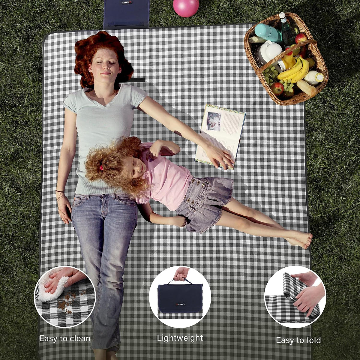 HX&OD Picnic Blanket Outdoor Extra Large Picnic Mat 80"X60" Camping Blanket Beach Blanket Foldable Waterproof Sand Mat Hiking Travel Family Concerts(Blue)