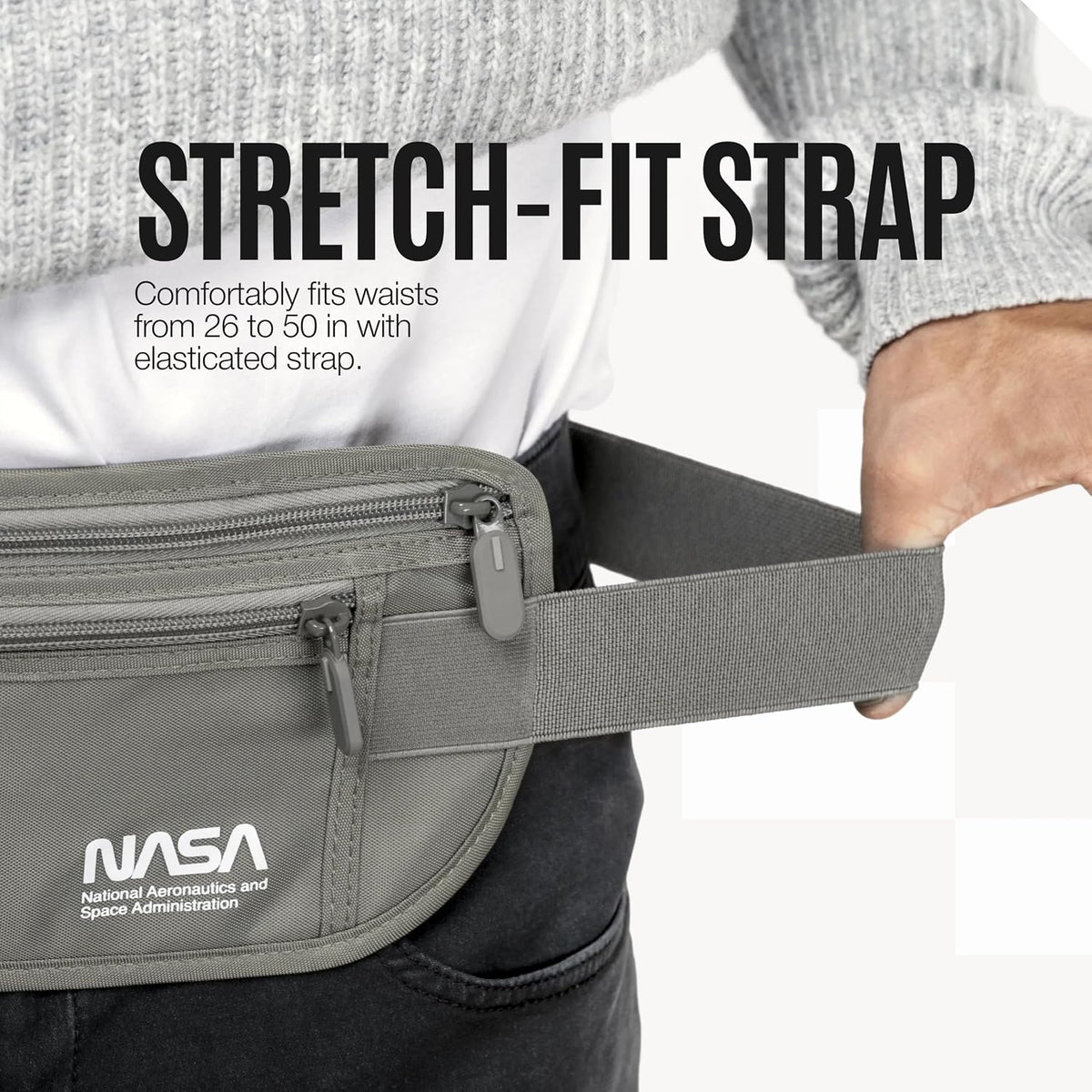 NASA Money Belt for Travel – Ultra-Flat, Anti-Theft RFID (Lunar Grey)