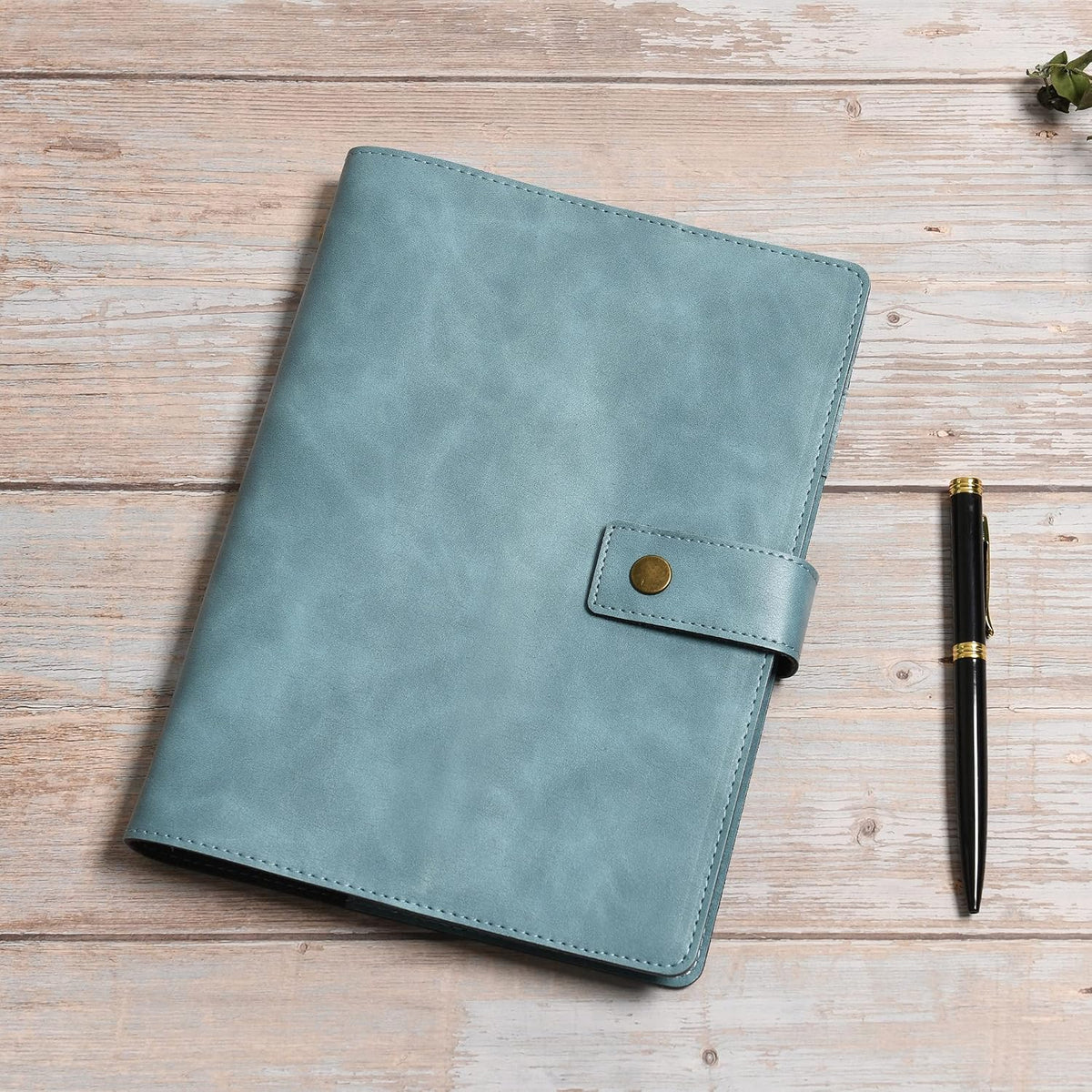 Wonderpool Leather Journal Refillable Notebook Spiral Diary Binder Portfolio - A5 Dot Grid Paper & Inner Pockets for Travel Work and Personal Organizer (Lake Blue, A5)