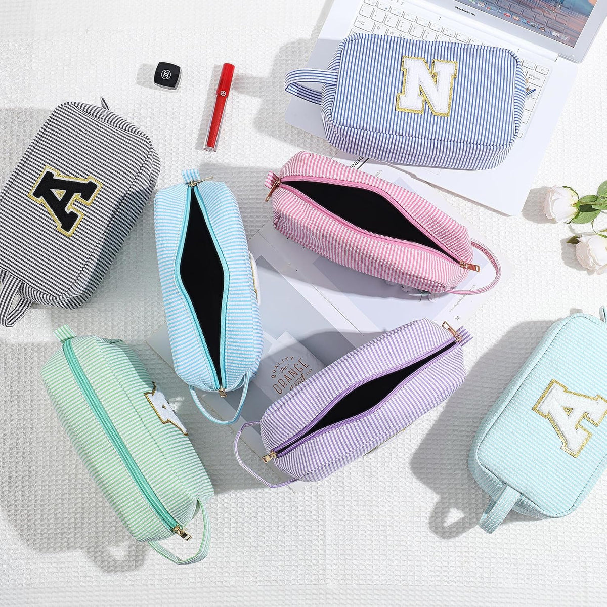 YOOLIFE Birthday Gifts for 6 7 8 9 10 11 12 13 14 15 Year Old Teen Girl - Initial Makeup Bag Letter Toiletry Pouch Cosmetic Case, Personalized Teen Girl Gifts Trendy Stuff Party Favor, Pink R