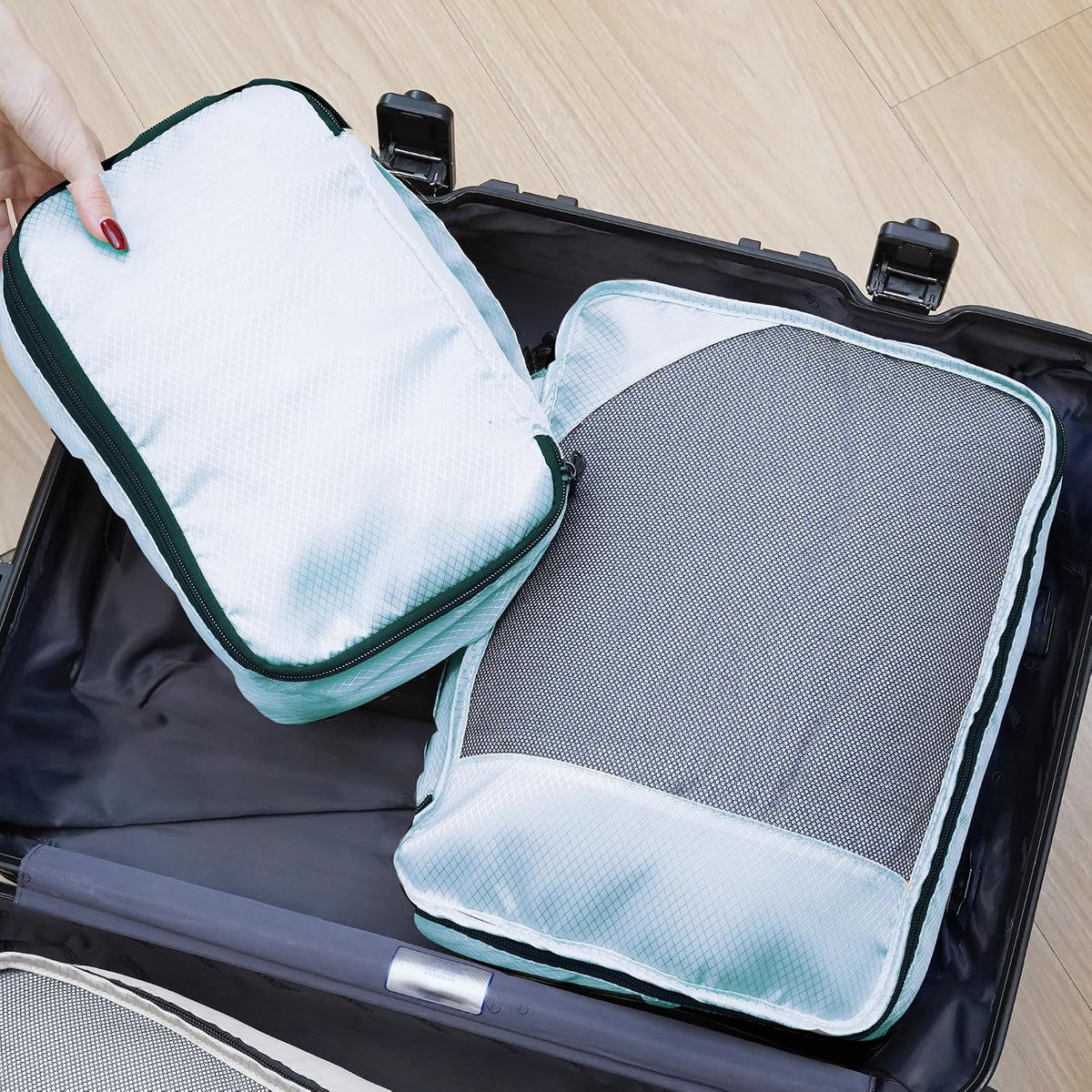 Toncoke 8-Piece Packing Cubes for Travel, 2026 Upgraded Durable Zippers & Reinforced Mesh, Complete Luggage Organizer Set with Shoe/Toiletry/Laundry Bags, 4 Sizes for Suitcase, Men Women, Lake Blue