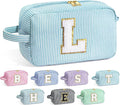YOOLIFE Birthday Gifts for 6 7 8 9 10 11 12 13 14 15 Year Old Teen Girl - Initial Makeup Bag Letter Toiletry Pouch Cosmetic Case, Personalized Teen Girl Gifts Trendy Stuff Party Favor, Light Blue L