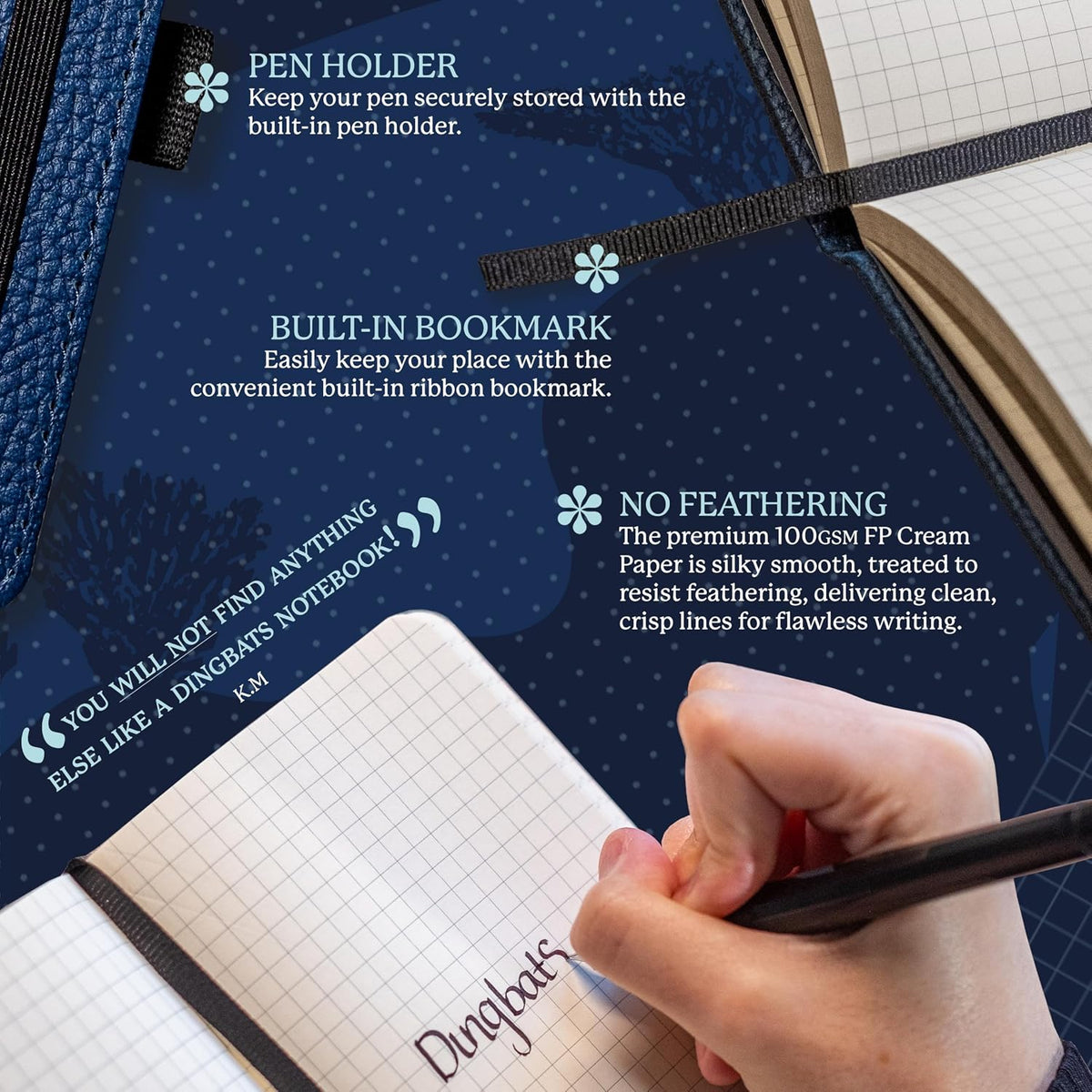 Wildlife A6 Grid Pocket Notebook - PU Leather Hardcover Small Journal for Work, Travel - Pocket, Elastic Closure, Pen Holder, Bookmark