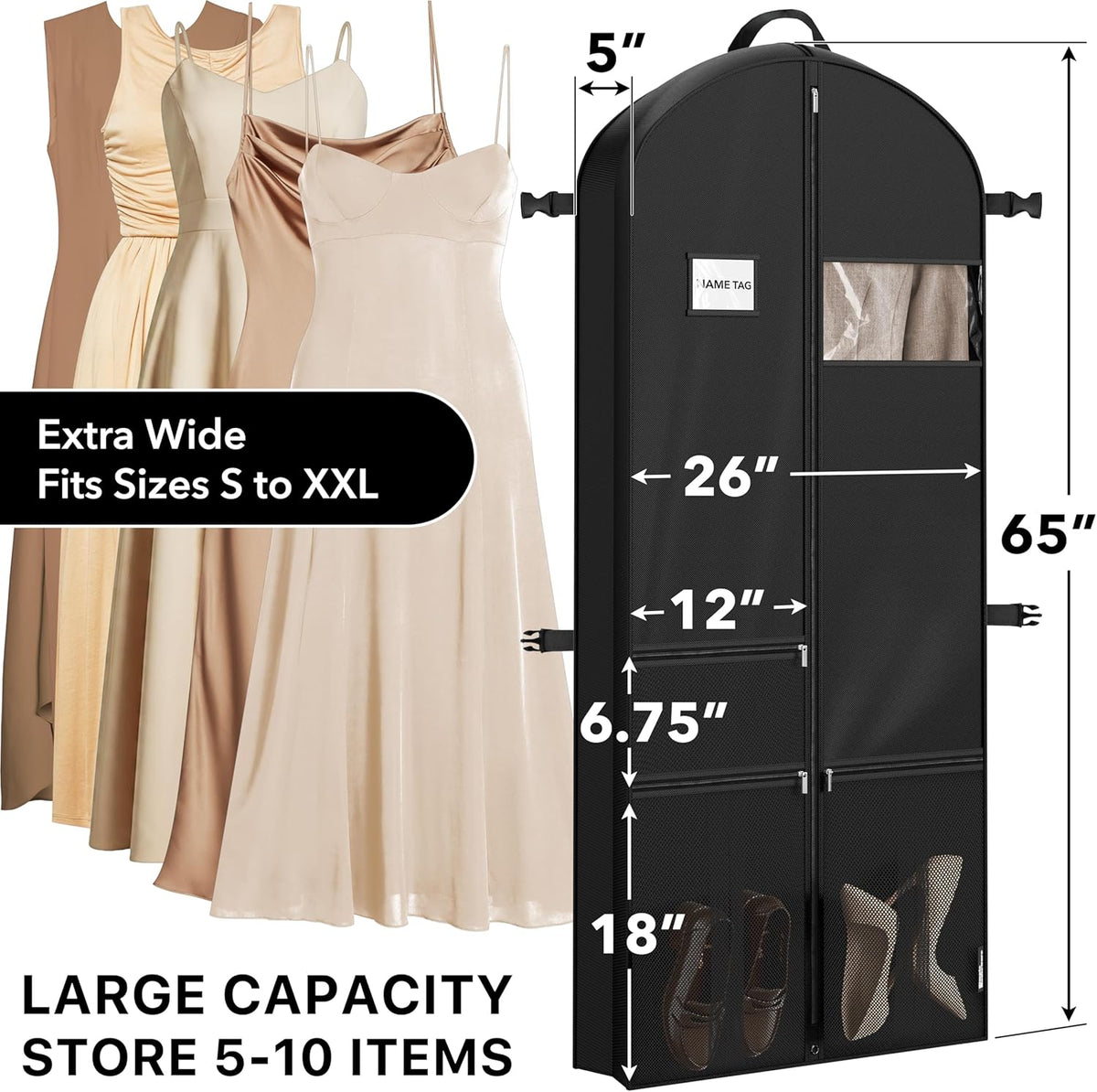 Simple Houseware 65" Travel Garment Bag with Pockets, Heavy Duty Suit Bag