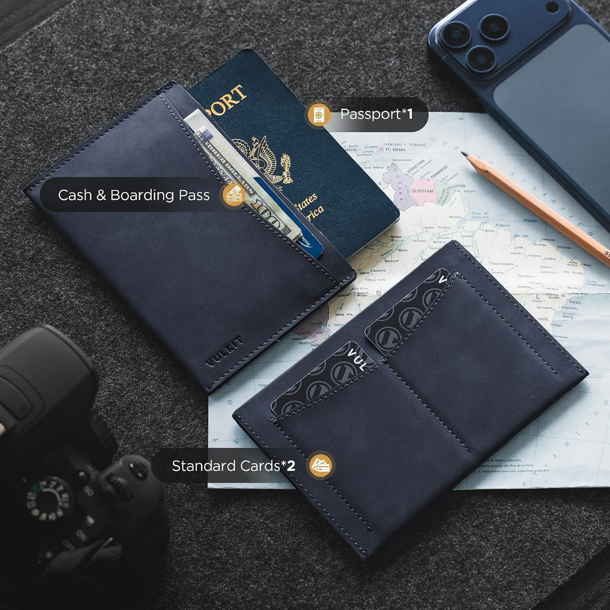 VULKIT Passport Cover Ultra Slim Design Leather Passport Sleeve RFID Blocking with 2 Card Slots, Anti-Theft Travel Essentials