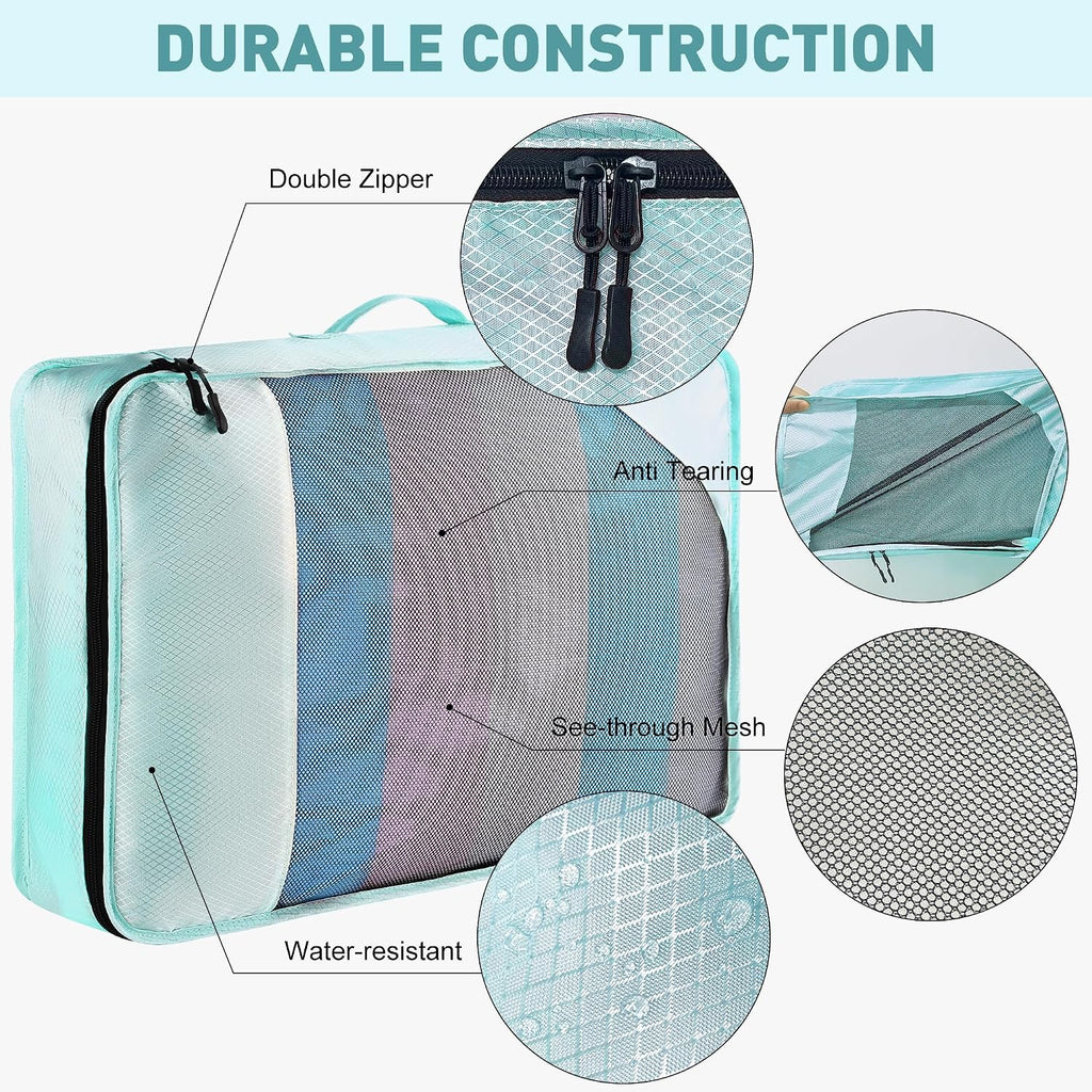 Toncoke 8-Piece Packing Cubes for Travel, 2026 Upgraded Durable Zippers & Reinforced Mesh, Complete Luggage Organizer Set with Shoe/Toiletry/Laundry Bags, 4 Sizes for Suitcase, Men Women, Lake Blue