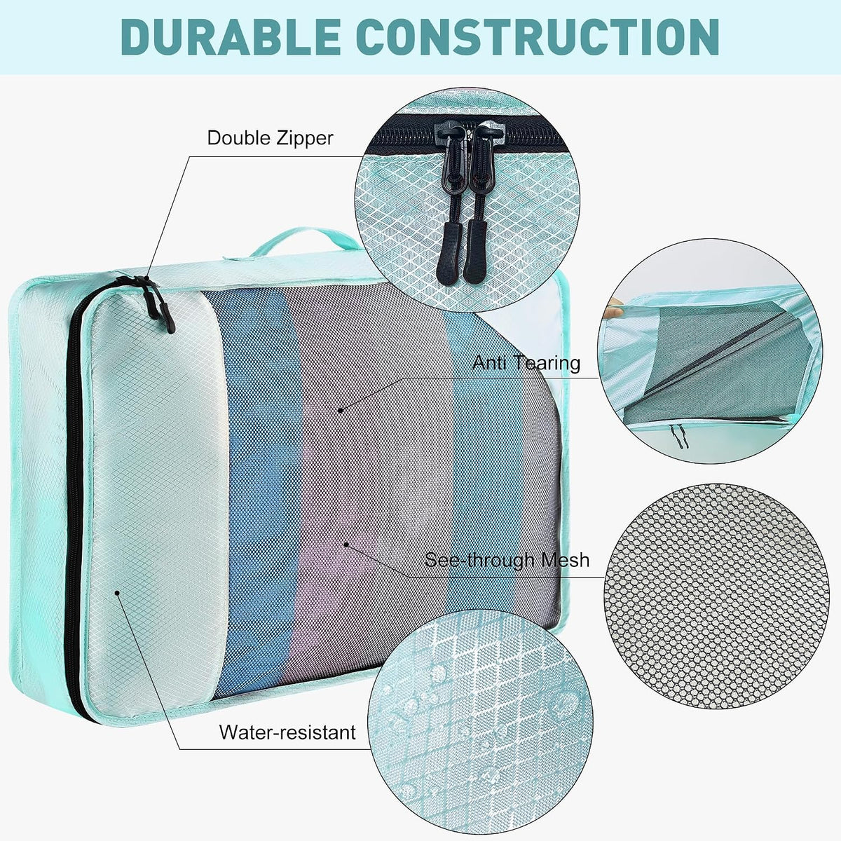 Toncoke 8-Piece Packing Cubes for Travel, 2026 Upgraded Durable Zippers & Reinforced Mesh, Complete Luggage Organizer Set with Shoe/Toiletry/Laundry Bags, 4 Sizes for Suitcase, Men Women, Lake Blue