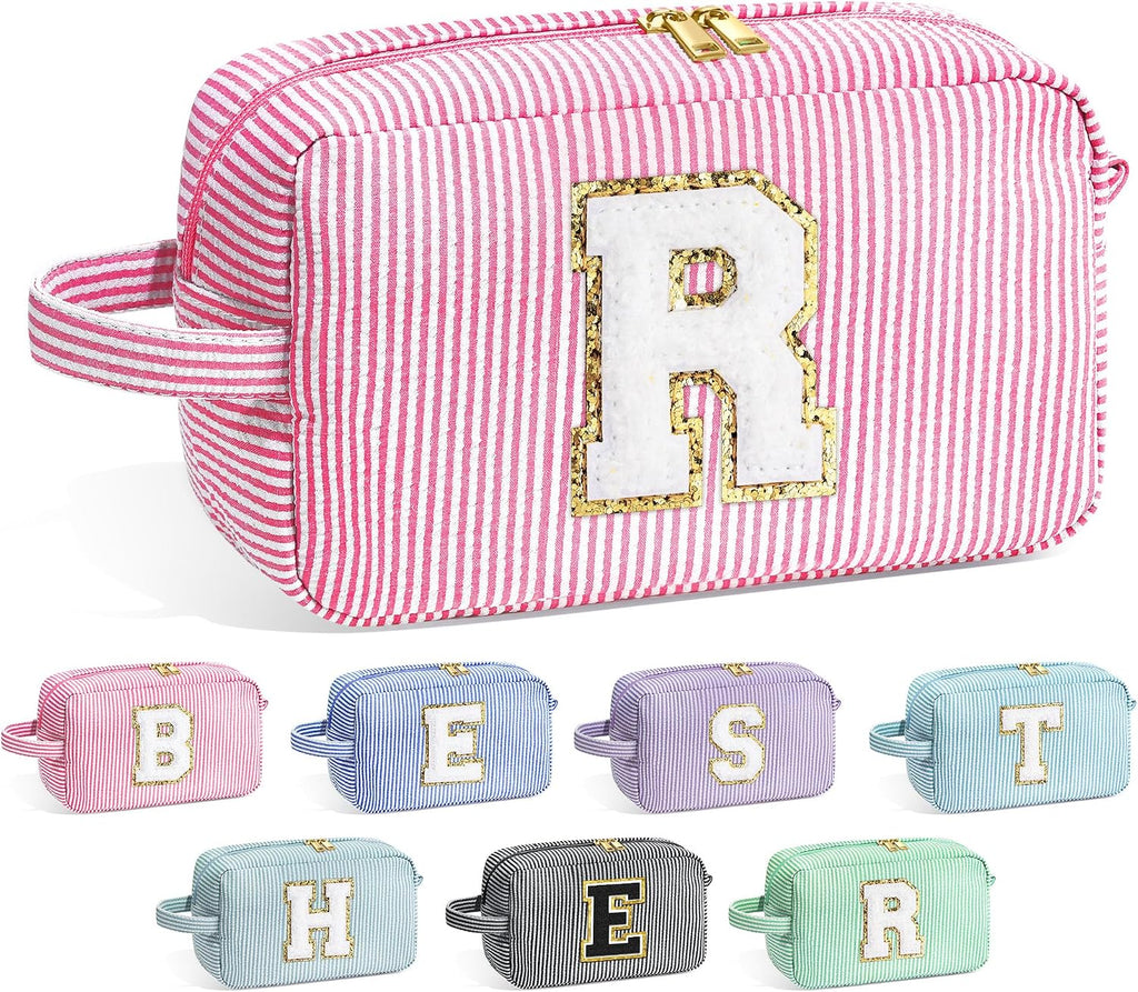 YOOLIFE Birthday Gifts for 6 7 8 9 10 11 12 13 14 15 Year Old Teen Girl - Initial Makeup Bag Letter Toiletry Pouch Cosmetic Case, Personalized Teen Girl Gifts Trendy Stuff Party Favor, Pink R
