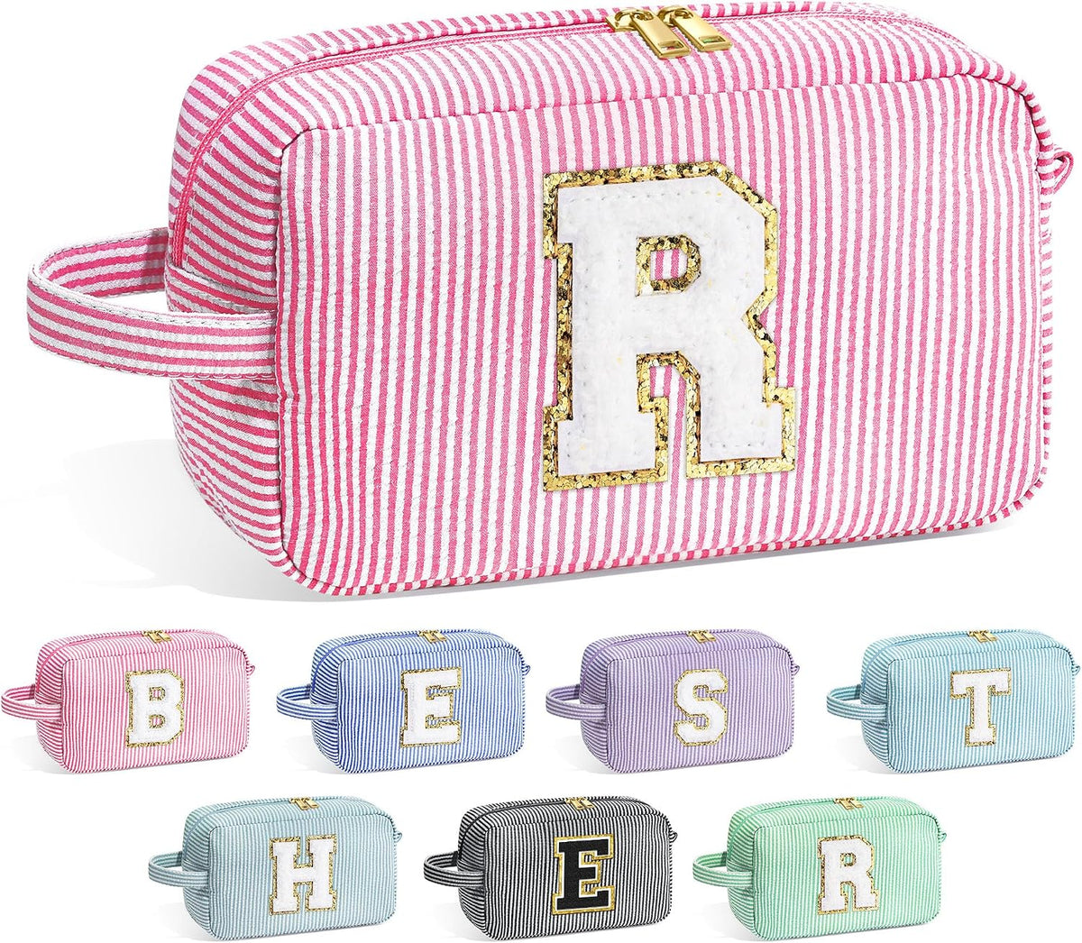YOOLIFE Birthday Gifts for 6 7 8 9 10 11 12 13 14 15 Year Old Teen Girl - Initial Makeup Bag Letter Toiletry Pouch Cosmetic Case, Personalized Teen Girl Gifts Trendy Stuff Party Favor, Pink R
