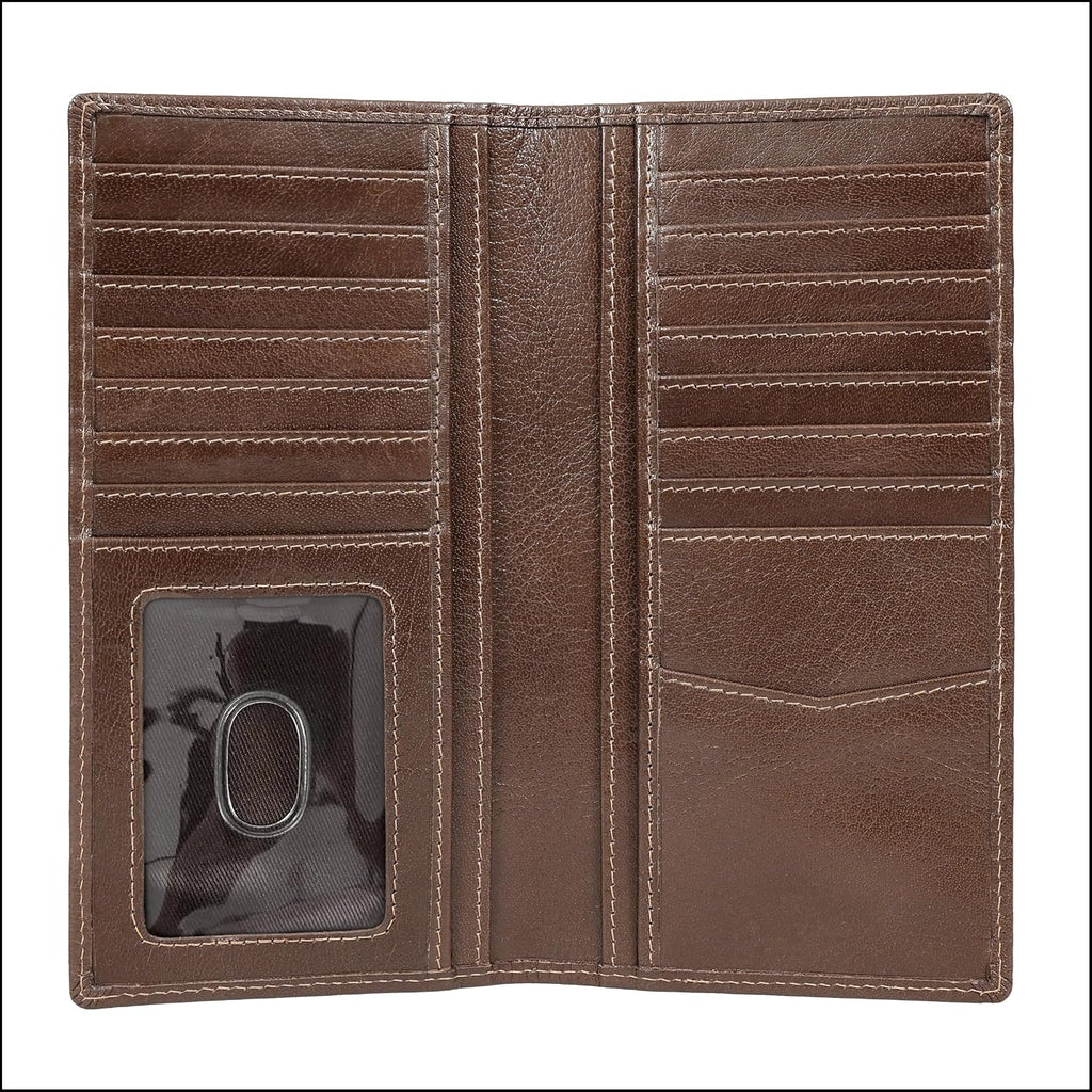 ELIZO Men's Genuine Leather Long Wallet - RFID Blocking Rodeo Checkbook Wallet | Western Bifold Wallet with 16 Card Slots, ID Window | Top Grain Leather Cowboy Wallet | Stout