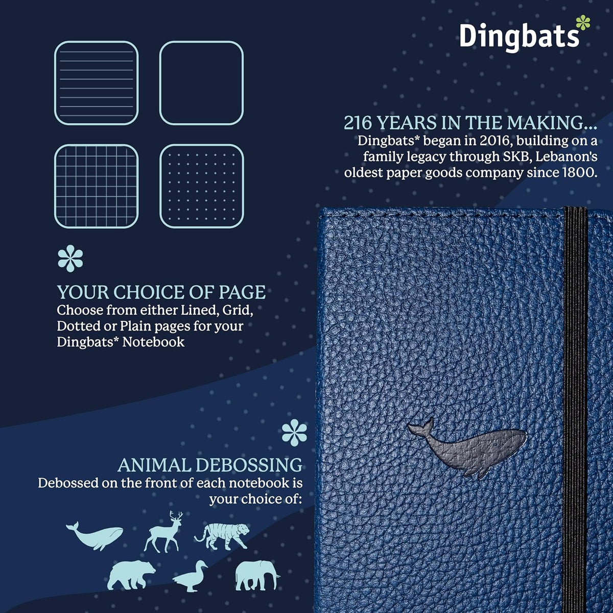 Dingbats* Wildlife A6 Lined Pocket Notebook - PU Leather Hardcover - Small Writing Journal for Work, Travel - Pocket, Elastic Closure, Bookmark