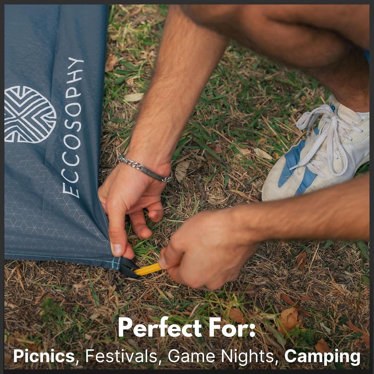 ECCOSOPHY 60x55" Blue Waterproof Compact Pocket Beach Blanket