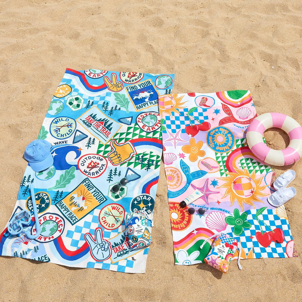 Dock & Bay Kid's Towel - for Beach Use - Quick Dry, Sand Free - Compact, Lightweight - 100% Recycled - Includes Bag - Good Vibes Club, Medium (130x70cm, 51x28)