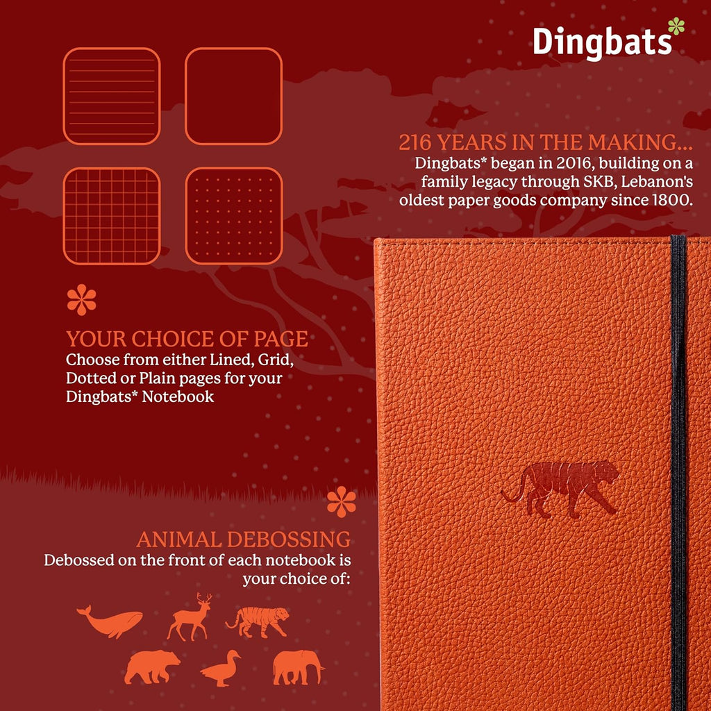 Dingbats A5 Wildlife Dotted Notebook Journal - Premium Vegan Leather Hardcover Executive Journal for Women & Men - Work, Note Taking, Writing & Travel