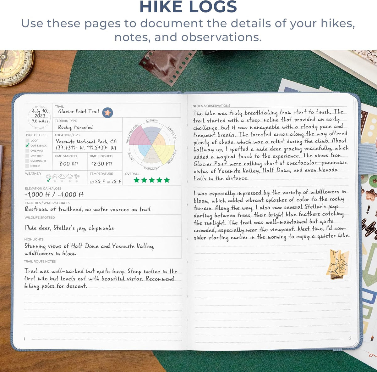 Clever Fox Hiking Journal for Women & Men, Trail Log Book, Smoke Blue