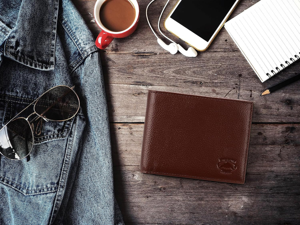 Stealth Mode Leather Bifold Wallet for Men with ID Window and RFID Blocking