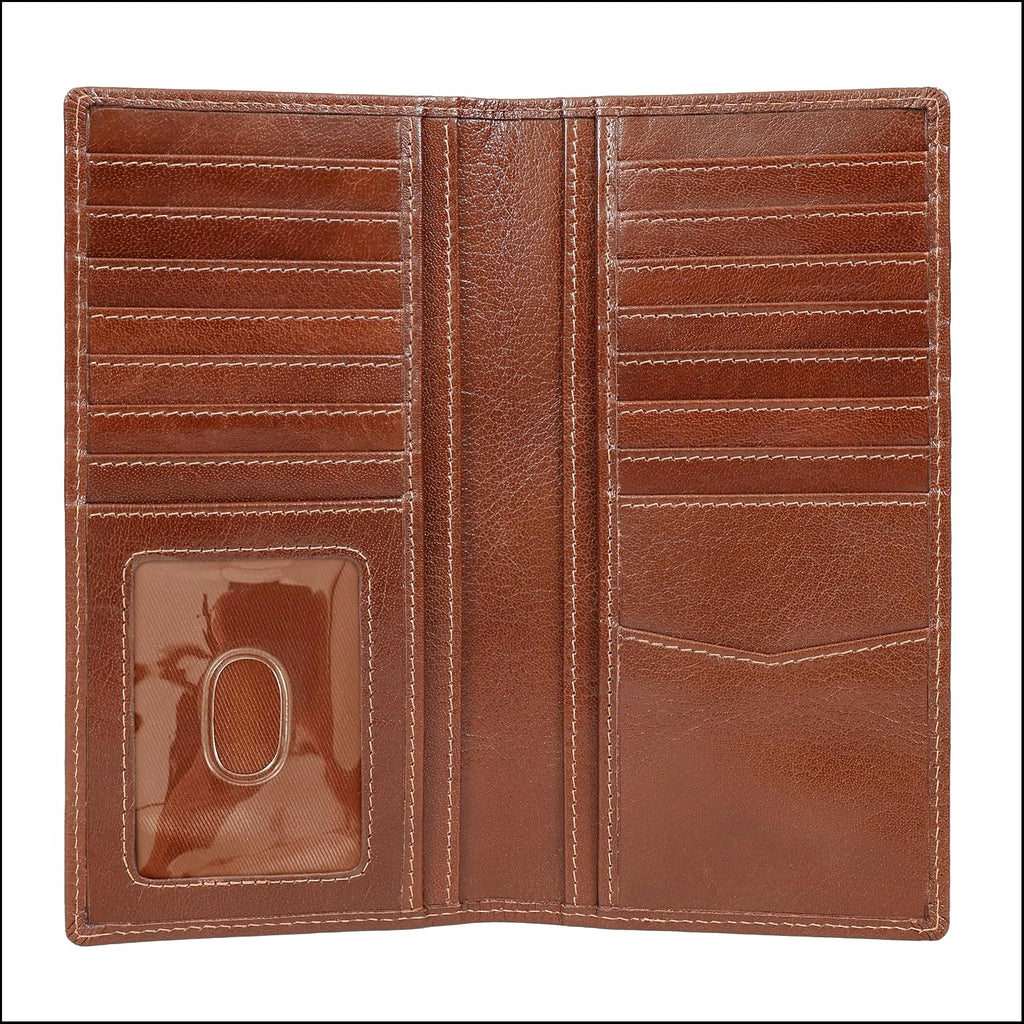 ELIZO Men's Genuine Leather Long Wallet - RFID Blocking Rodeo Checkbook Wallet | Western Bifold Wallet with 16 Card Slots, ID Window | Top Grain Leather Cowboy Wallet | Tequila