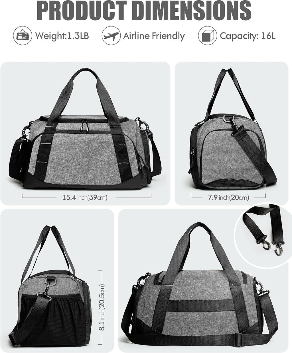 Small Gym Bag for Men, Travel Duffle Bag with Shoe Compartment