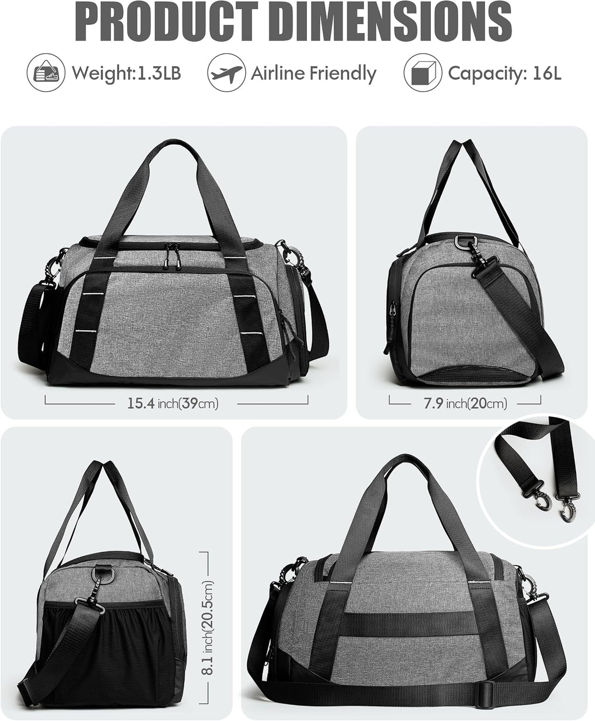 Small Gym Bag for Men, Travel Duffle Bag with Shoe Compartment
