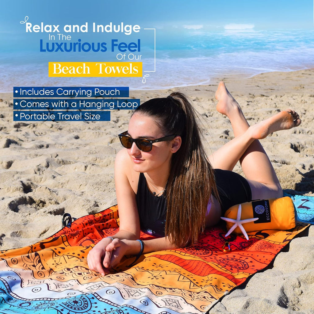 ECCOSOPHY Microfiber Beach Towel - Quick Dry, Sand Free and Oversized 71x35
