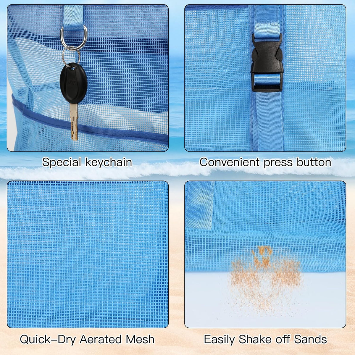 Large Mesh Beach Tote Bag with Top Zipper