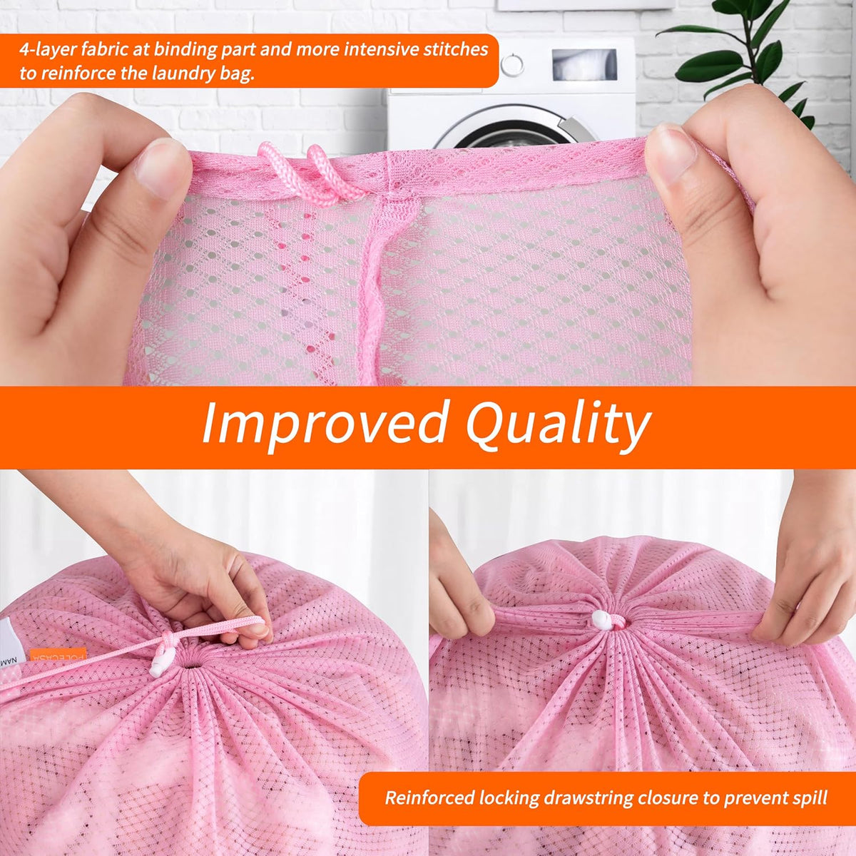 Polecasa Heavy Duty Diamond Mesh Laundry Bag, 24x36", Pink