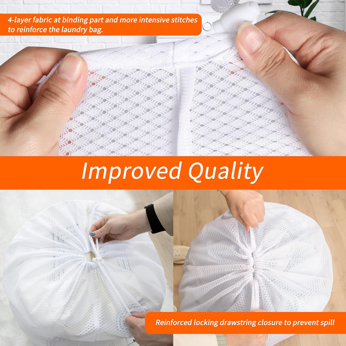 Polecasa 2 Pack Heavy Duty Diamond Large Mesh Laundry Bag, 24x36", White