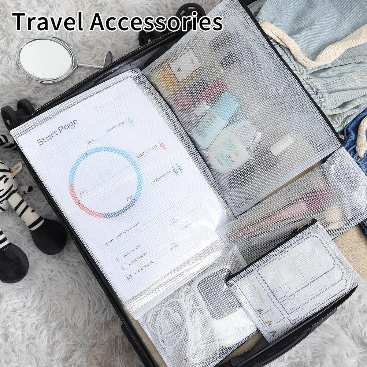 EOOUT 20pcs Mesh Zipper Pouch Bags 8 Size Water Resistant Zipper Bags Plastic Clear Storage Bags for Travel Office Home School Supplies and Board Game Organize