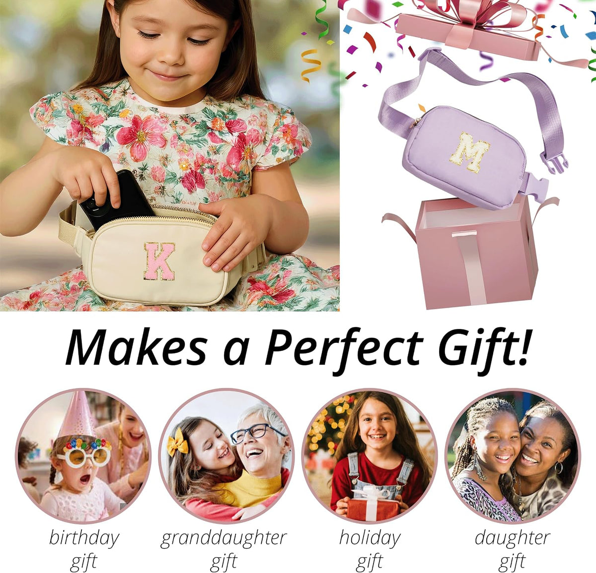 Kids Fanny Pack for Girls Initial Crossbody Belt Bag - Lavender: Letter Y