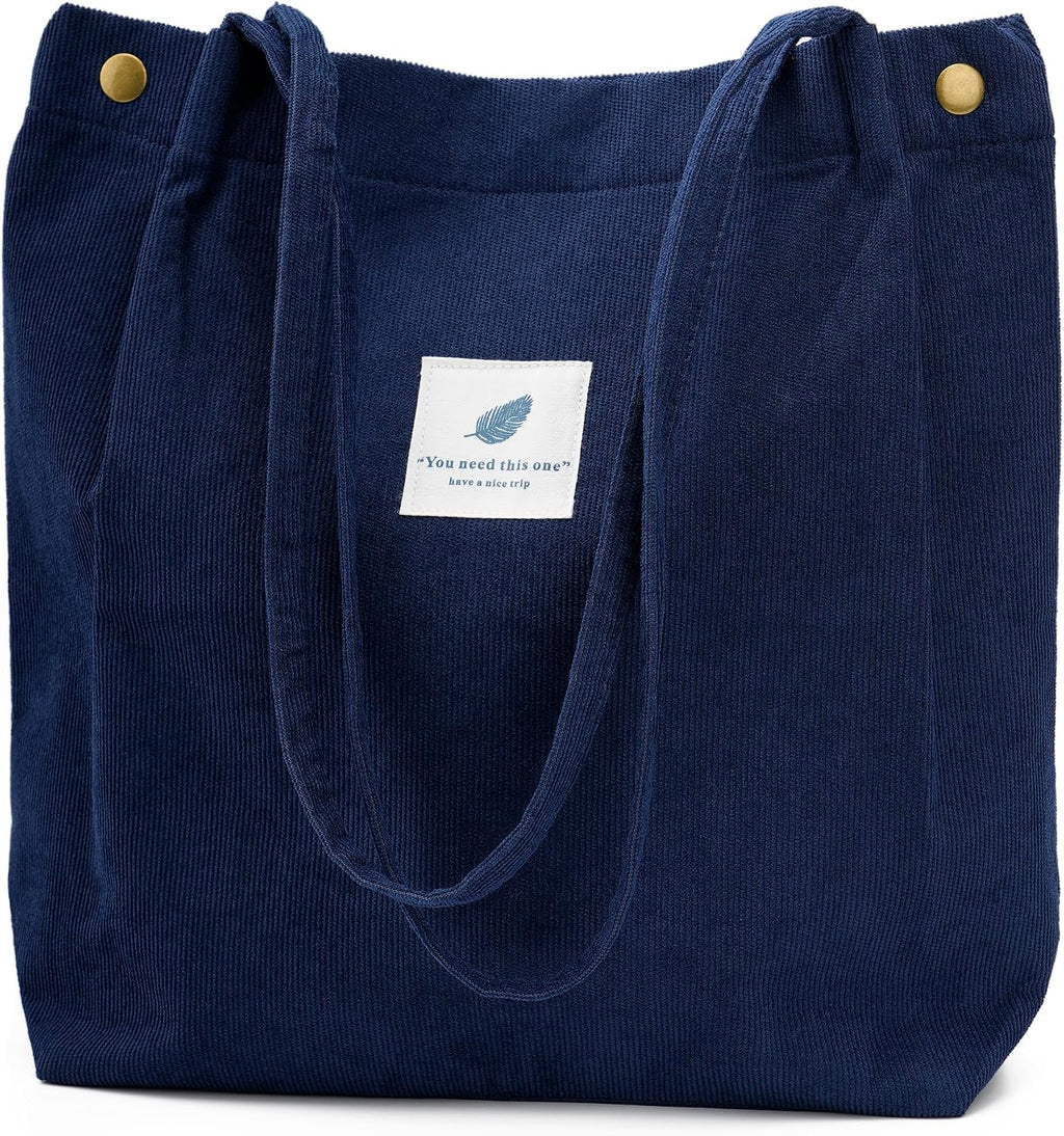 Corduroy Tote Bag Cute Tote Bags for Women Shoulder Bag with Inner Pocket for Work Beach Travel and Shopping Grocery