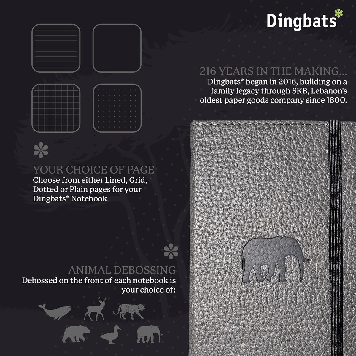 Dingbats* Wildlife A6 Lined Pocket Notebook - PU Leather Hardcover - Small Writing Journal for Work, Travel - Pocket, Elastic Closure, Bookmark