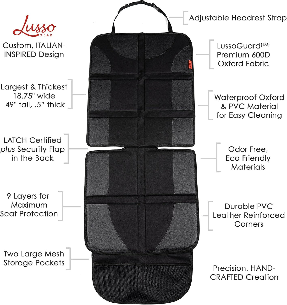 Lusso Gear Kids Travel Tray with Dry Erase Board (Black) + Car Seat Protector (Black), Road Trip Essentials Kids, No-Drop Tablet Holder, Lap Desk, Cup Holder, Toddler Toy Storage, Fits Airplane
