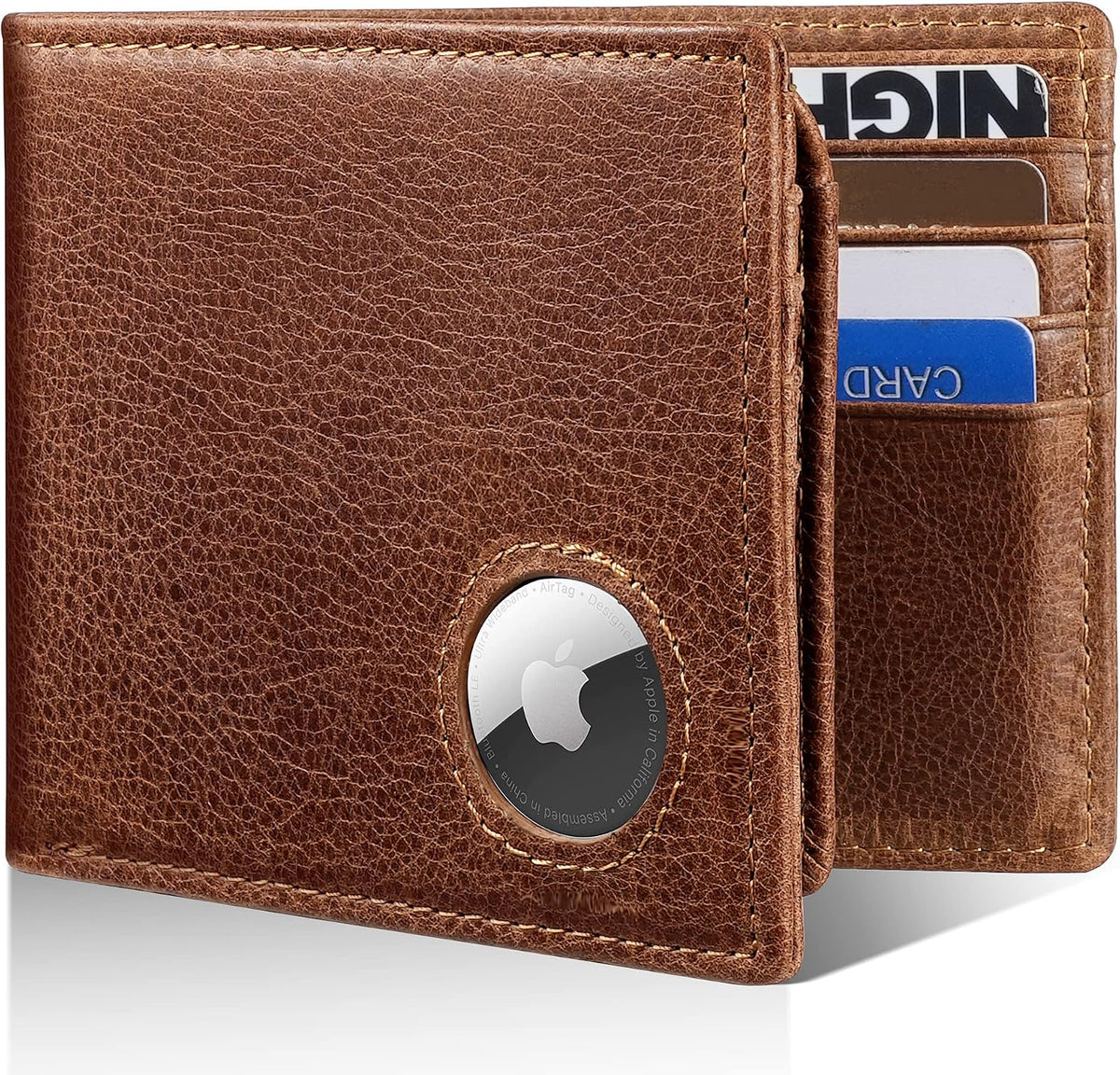 Artpaxy Mens Wallet With AirTag Holder, Bifold Leather RFID Blocking 1-2 ID Windows 12-13 Card Holders, Gift Box and Screen Protector Included, AirTag Not Included