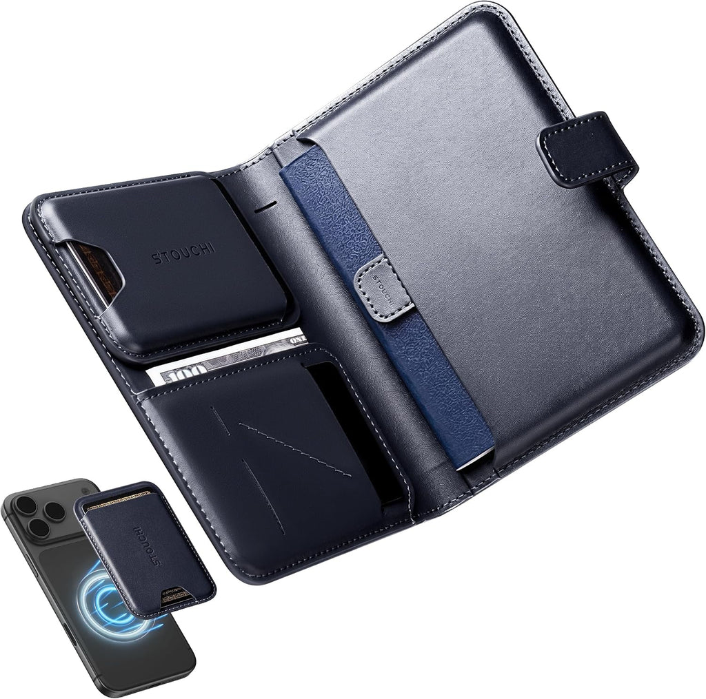 Stouchi Passport Holder with AirTag Slot, RFID Blocking Magnetic Case