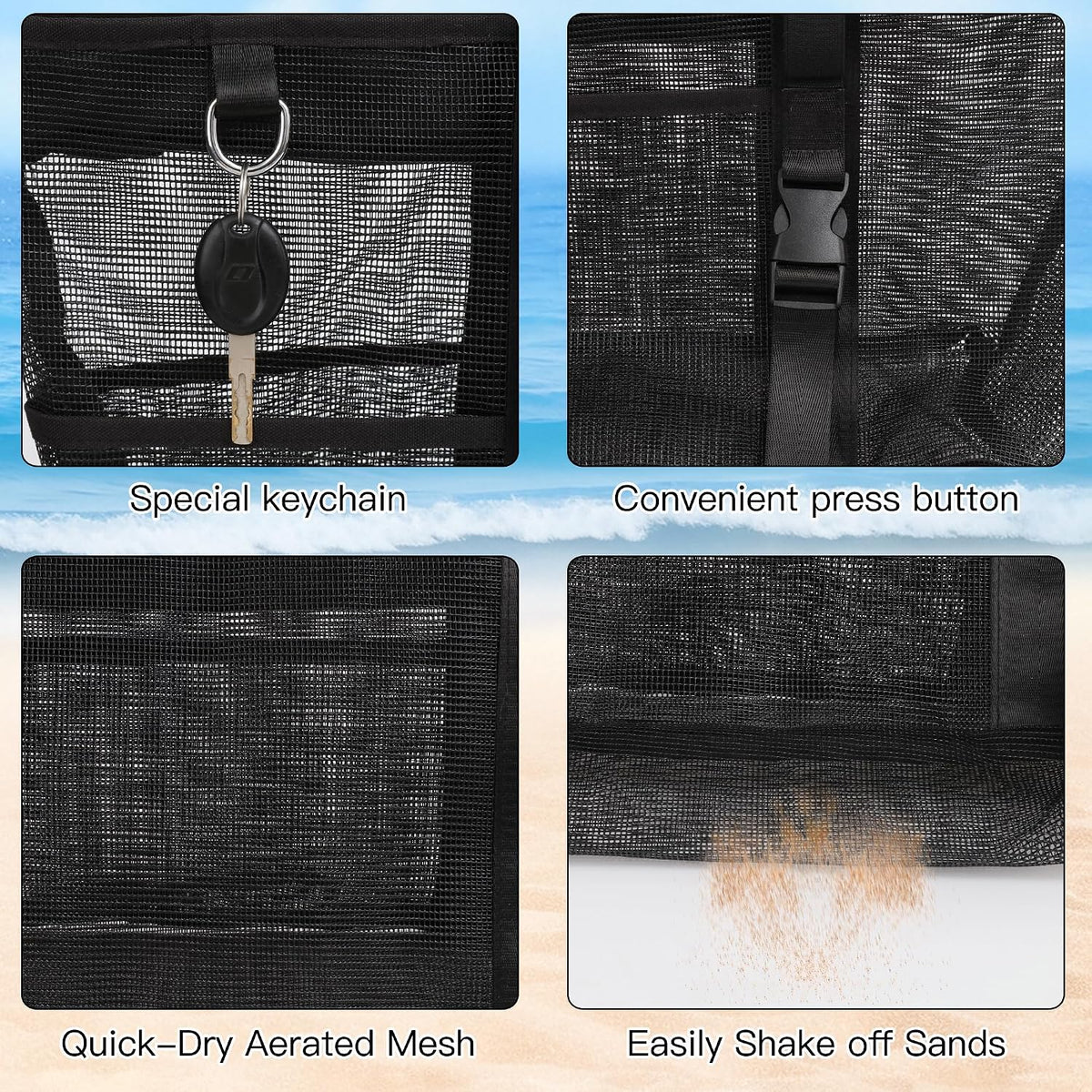 Large Mesh Beach Tote Bag with Top Zipper
