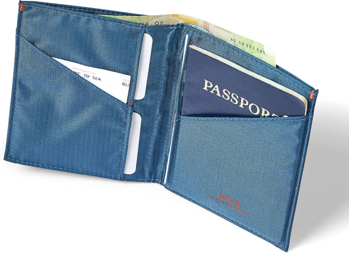 Allett Travel Wallet, RFID Blocking Slim (Nylon, Indigo Blue)