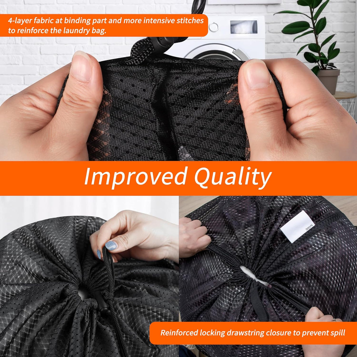 Polecasa 2 Pack Heavy Duty Diamond Large Mesh Laundry Bag, 24x36", Black