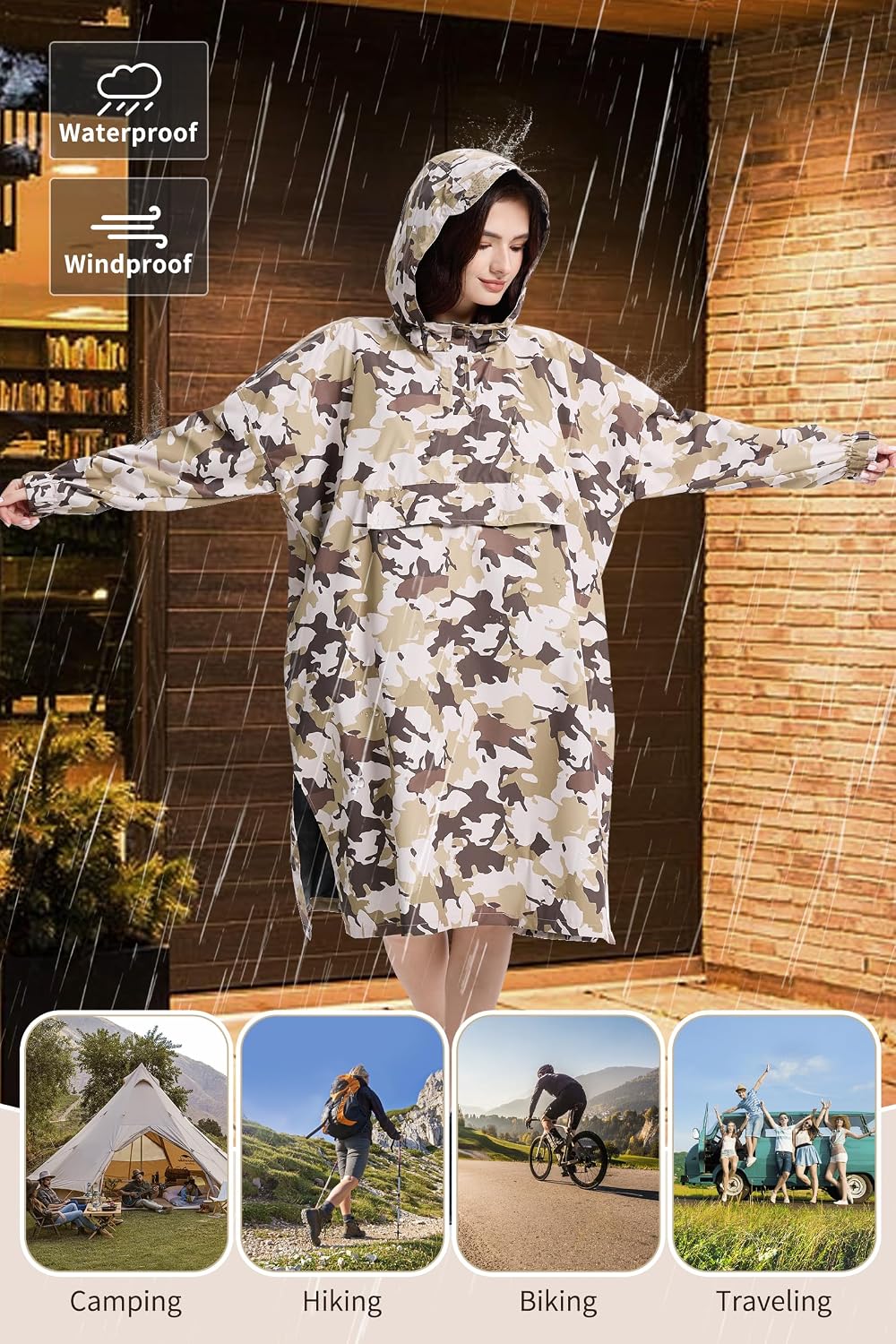Fahsyee Rain Poncho for Women Adult Waterproof Jacket – Lightweight Packable Raincoat Jackets with Hood and Pockets