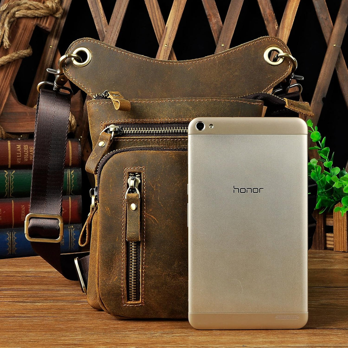 Le'aokuu Mens Genuine Leather Outdoor Sporting Hicking Waist Hip Pack Messenger Shoulder Drop Leg Thigh Bag Pouches For Women G1011 (G1011 0 Brown)