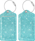 (2 Pack) Luggage Tags Glitter Leather Suitcase Tags Bag Bling Travel Tag