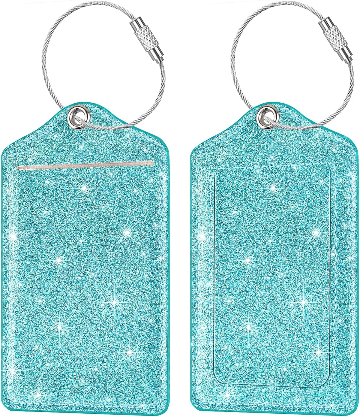 (2 Pack) Luggage Tags Glitter Leather Suitcase Tags Bag Bling Travel Tag