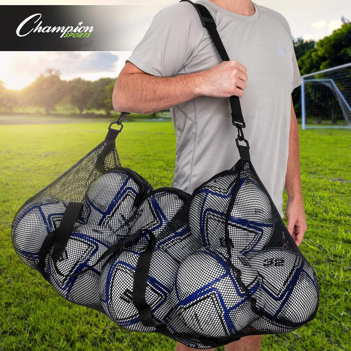 Champion Sports Mesh Duffle Bag – Oversized Breathable Gear Bag with Zipper & Shoulder Strap for Sports, Gym & Travel