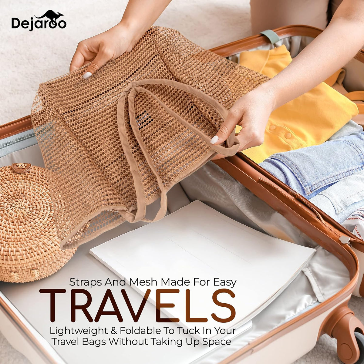 Dejaroo Lightweight Mesh Beach Bag - Beach Tote Bag with Thicker and Softer Straps - Packable Beach Bag with Inner Zipper